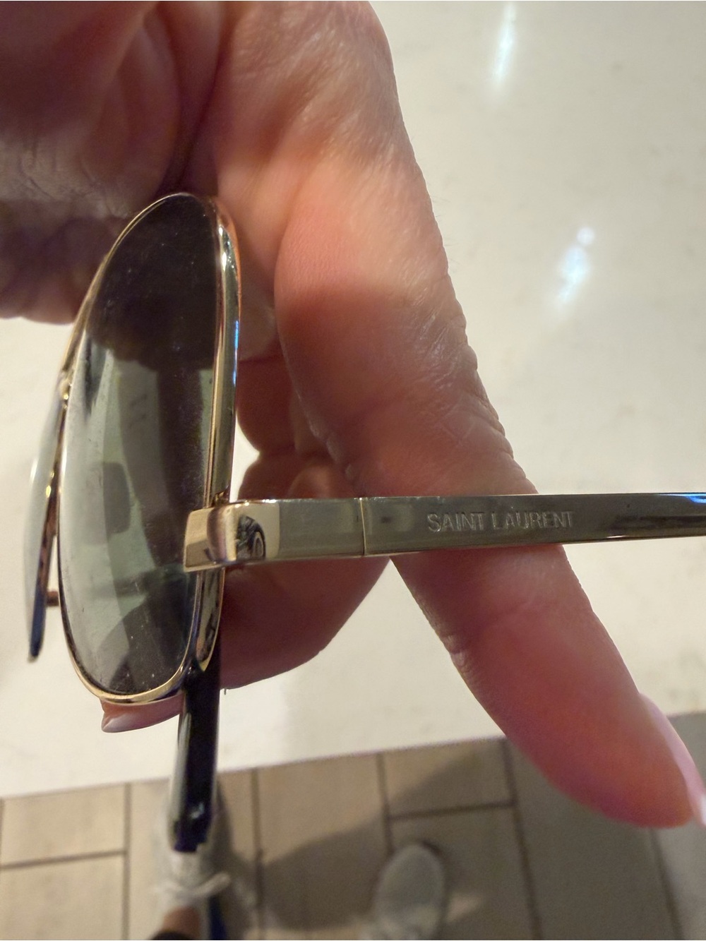 Saint Laurent Aviator Sunglasses with Black Case - Gold Frame, Green Lenses - Picture 7 of 8